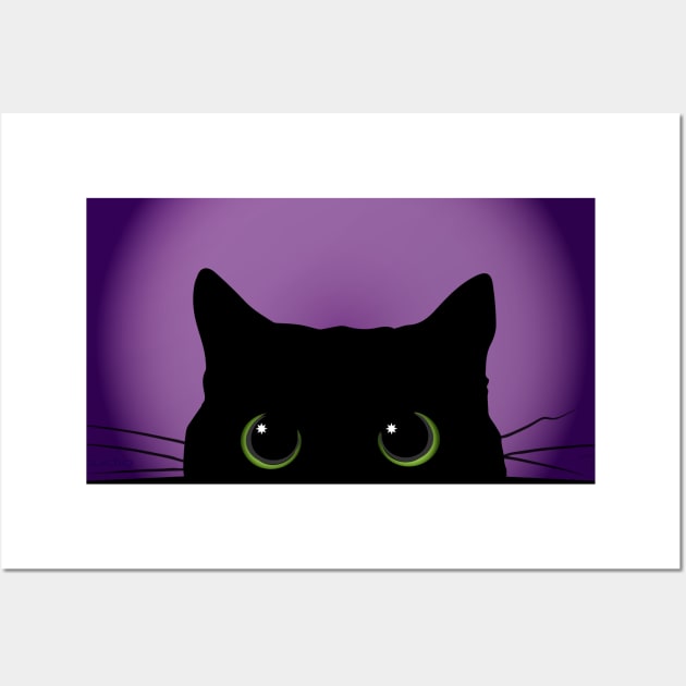 Peek-a-Boo Black Cat (Purple) Wall Art by i4ni Studio